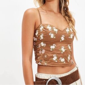 Free People Brown Floral Embroidered Crop Top